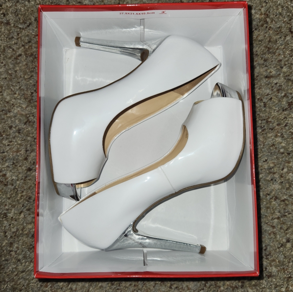 Elegant White High Heels with Silver Accents